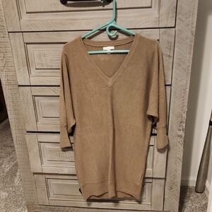 New York & Company V-Neck Sweater in Warm Brown Could Be Tunic Or Dress